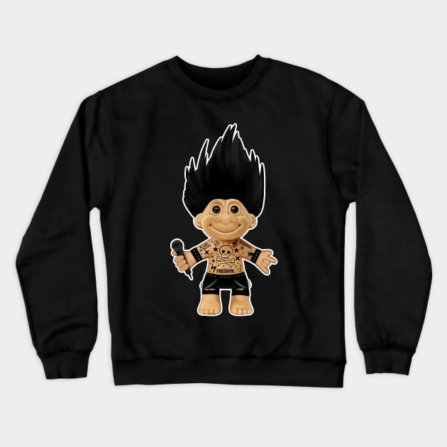 Punk rocker troll with black hair Iroquois and microphone Crewneck Sweatshirt by Meakm